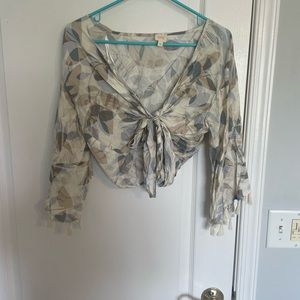Long Sleeve Cropped Tie Front Shirt worn once